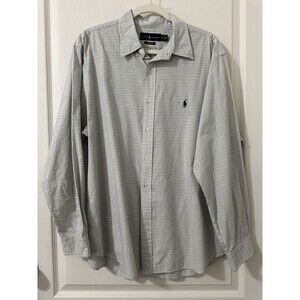 Ralph Lauren Mens 17 1/2 Custom Fit Long Sleeve Purple Check Button Up Pony